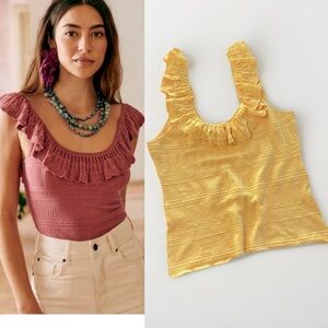 Sezane Lina Knit Top Ruffle Viscose Tank Sleeveless  In Yellow Sz XXL